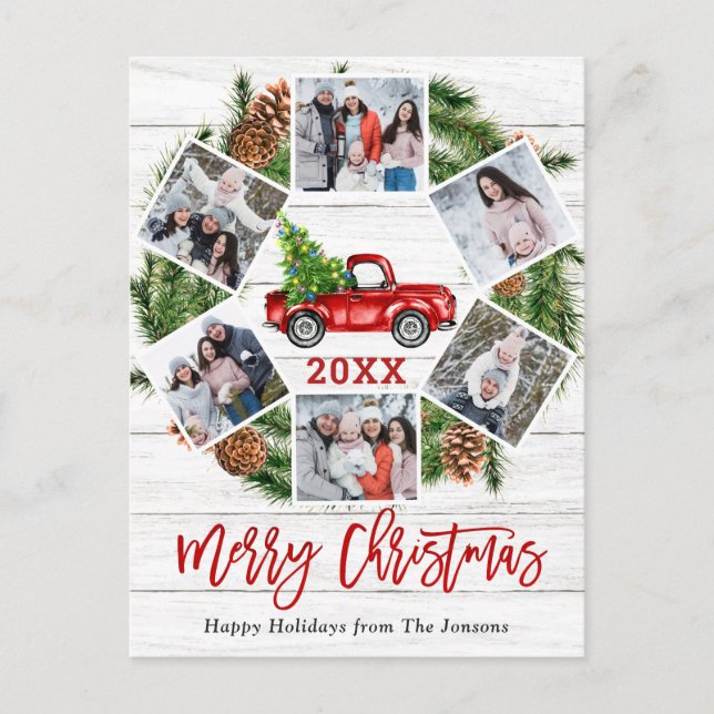 Weihnachten Retro Red Farm LKW Urlaub 6 Foto Postkarte (Vorderseite)