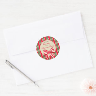 Weihnachten Retro Rot Grün Streifen mit Schleife Runder Aufkleber