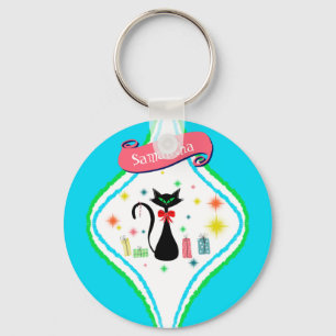 Weihnachten Retro Siamese Katze Name anpassen Schlüsselanhänger