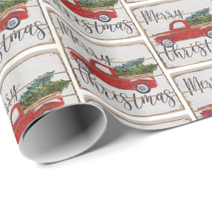 Weihnachten Retro Vintage Roter LKW Bäume Geschenkpapier