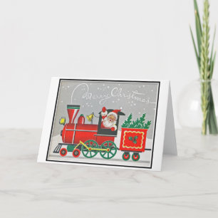 Weihnachten Retro Vintage Santa Roter Zug Feiertag Karte