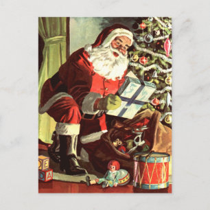 Weihnachten, Retro Weihnachtsmann mit Geschenken Postkarte