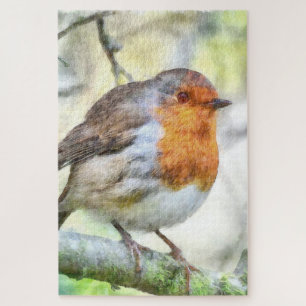 Weihnachten Robin RedBrustbrand Winter Wasserfarbe Puzzle