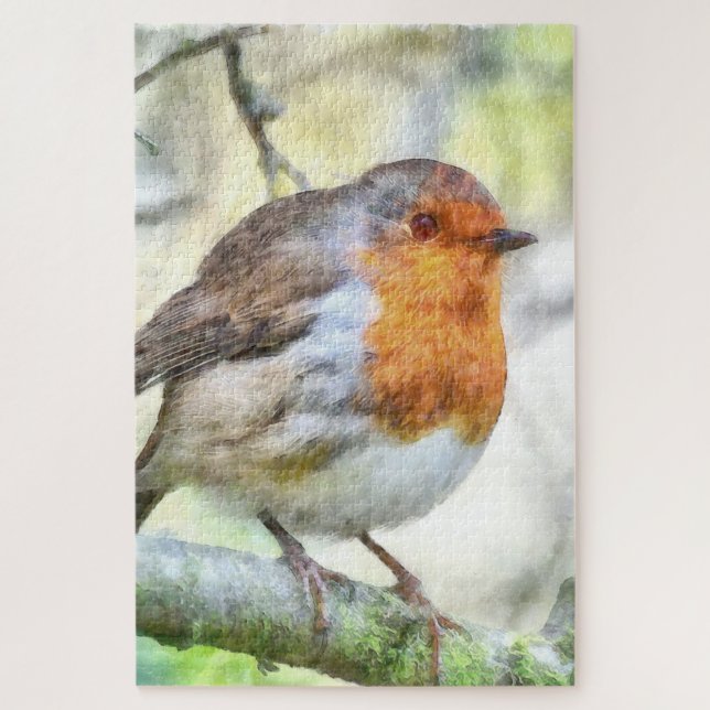 Weihnachten Robin RedBrustbrand Winter Wasserfarbe Puzzle (Vertikal)