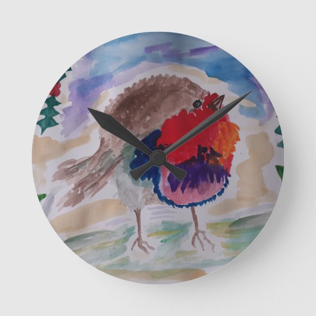 Weihnachten Robin Wall Clock Runde Wanduhr (Vorderseite)