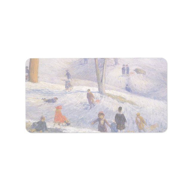 Weihnachten, Rodeln, Central Park Glackens Adressaufkleber (Vorne)