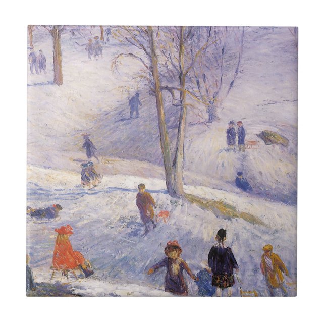 Weihnachten, Rodeln, Central Park Glackens Fliese (Vorderseite)