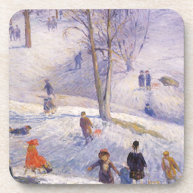 Weihnachten, Rodeln, Central Park Glackens Getränkeuntersetzer (Vorderseite)