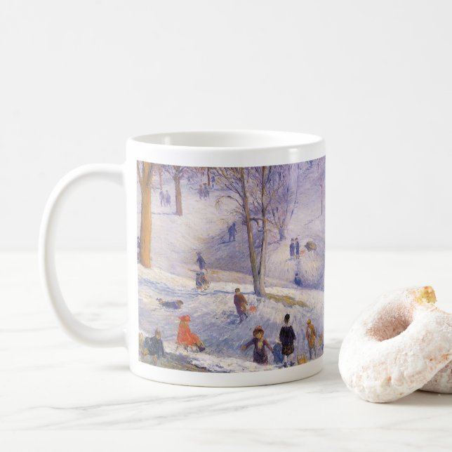Weihnachten, Rodeln, Central Park Glackens Kaffeetasse (Mit Donut)
