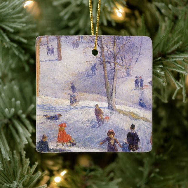 Weihnachten, Rodeln, Central Park Glackens Keramikornament (Baum)