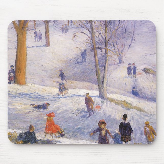 Weihnachten, Rodeln, Central Park Glackens Mousepad (Vorne)