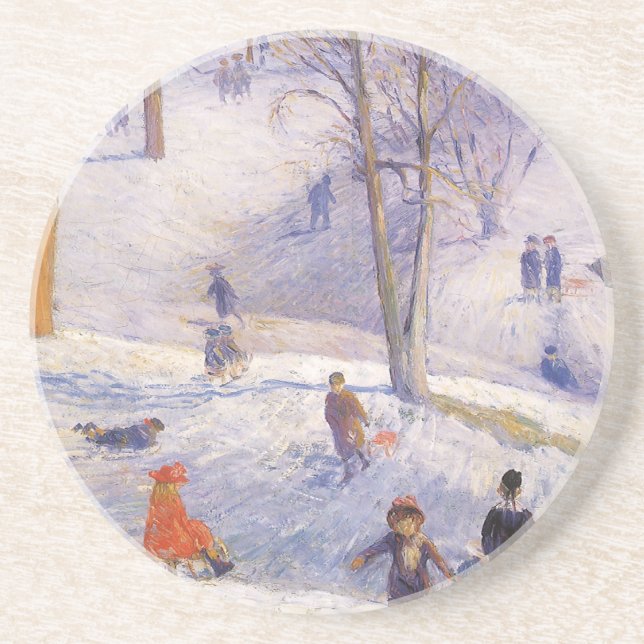 Weihnachten, Rodeln, Central Park Glackens Untersetzer (Vorne)