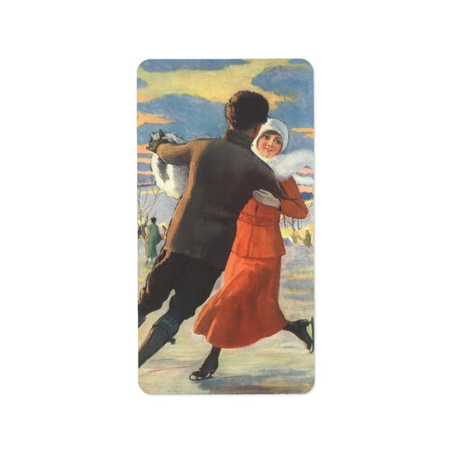 Weihnachten, romantische Couple Ice-Skaten Adressaufkleber (Vorne)