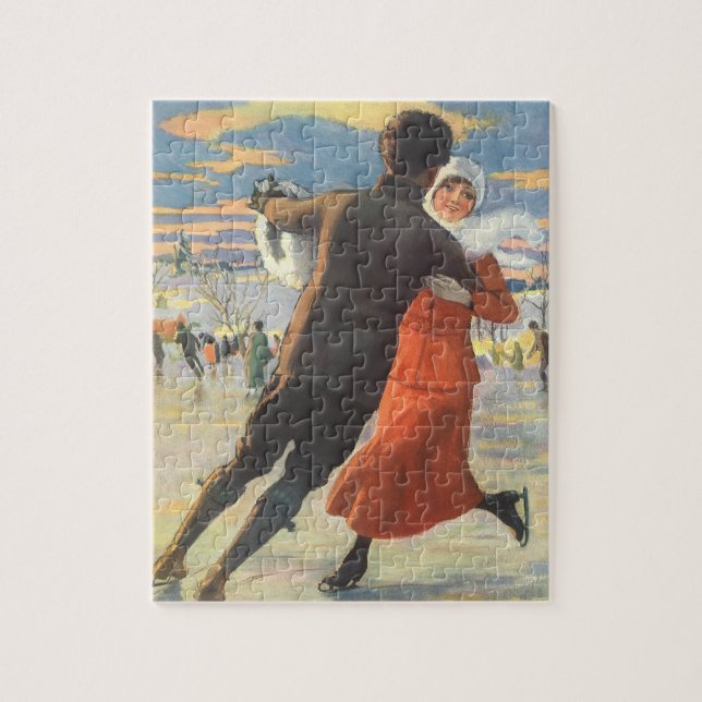 Weihnachten, romantische Couple Ice-Skaten Puzzle (Vertikal)