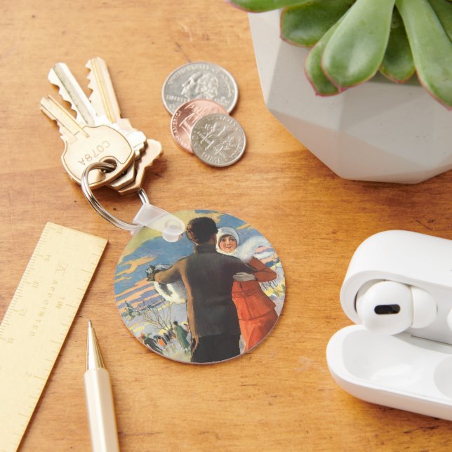 Weihnachten, romantische Couple Ice-Skaten Schlüsselanhänger (Schreibtisch)