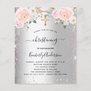 Weihnachten Rosa Blumen Glitzer Einladung Flyer