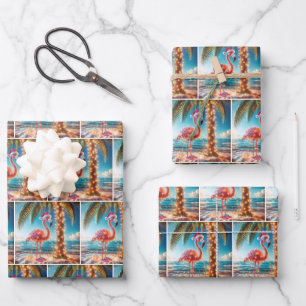 Weihnachten rosa Flamingo in krumpelnden Lichtern Geschenkpapier Set