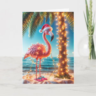 Weihnachten rosa Flamingo in krumpelnden Lichtern Karte