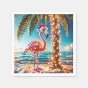 Weihnachten rosa Flamingo in krumpelnden Lichtern Serviette