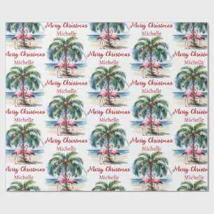 Weihnachten Rosa Flamingo Palmen Personalisiert Geschenkpapier