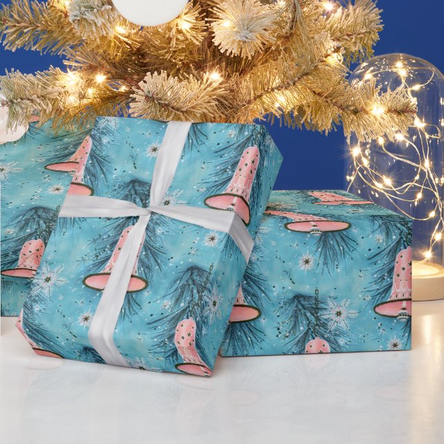 Weihnachten: Rosa Glocken und Schneeflocken Geschenkpapier (Feiertage)