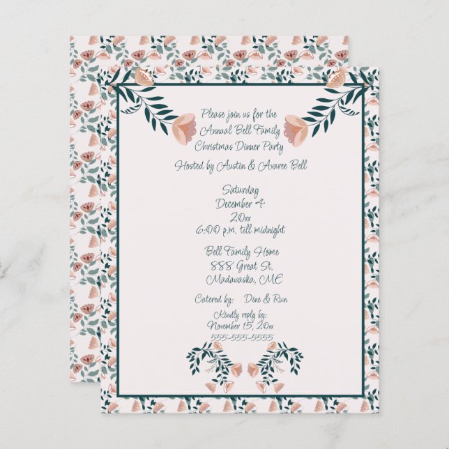 Weihnachten Rosa Grüne Flora Skandinavische Folklo (Vorne/Hinten)