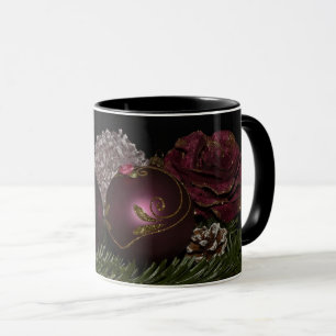 Weihnachten Rosa Marron Ornamente Floral Black Tasse
