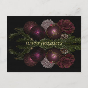 Weihnachten Rosa Ornamente Grüne Blätter Schwarz Postkarte