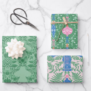 Weihnachten Rosa und Grün Muster Geschenkpapier Set