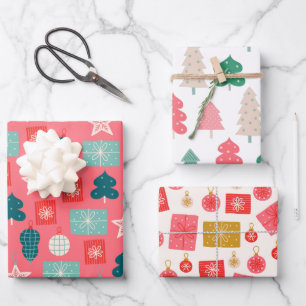 Weihnachten Rosa Weiß Muster Geschenkpapier Set