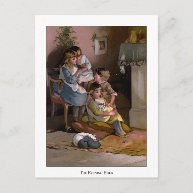 Weihnachten-Rose: Die Abend-Stunde Postkarte (Vorderseite)