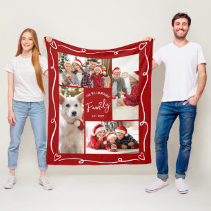 Weihnachten Rot 4 Foto Familie Jahr Herz Doodle Fleecedecke