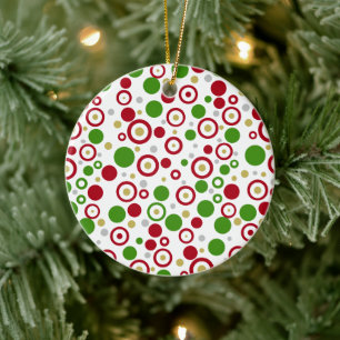 Weihnachten Rot Grün Geometrischer Name Zweiseitig Keramik Ornament