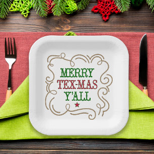 Weihnachten Rot und Grün Merry Tex-Mas Y'all Pappteller