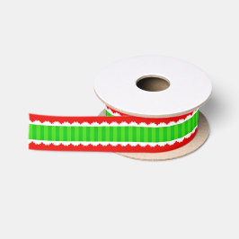 Weihnachten Rot und Grüne Streifen Weiße Spitzen Satinband