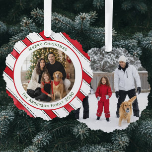 Weihnachten Rot Weiß Einfach 2 Foto Ornament Karte