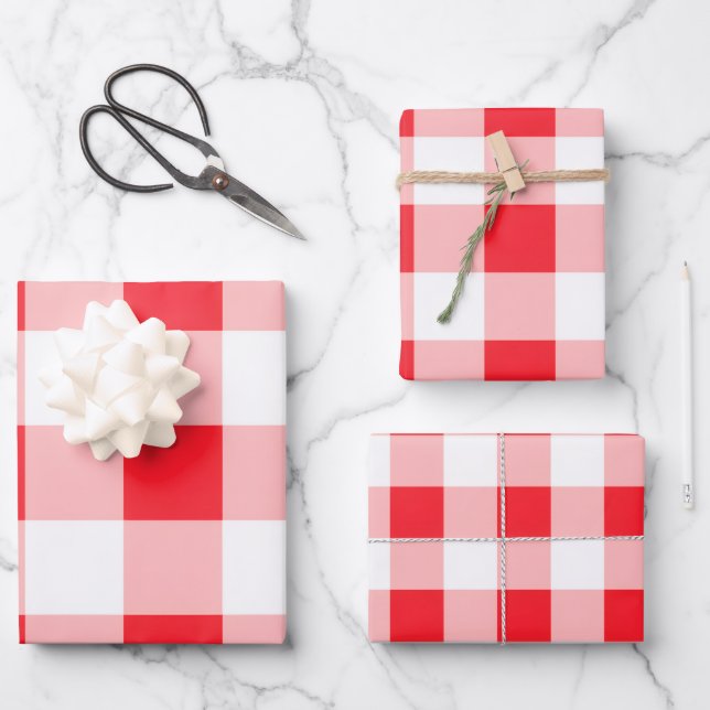 Weihnachten Rot Weiß Kariert  Geschenkpapier Set (Vorderseite)
