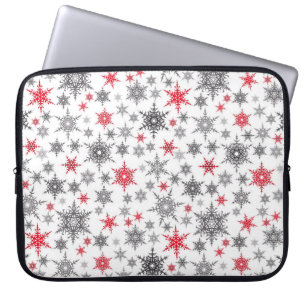 Weihnachten, rot, weiß, Schneeflocken, Winter, Ne Laptopschutzhülle