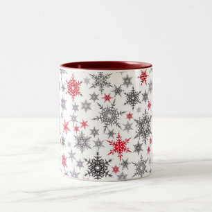 Weihnachten, rot, weiß, Schneeflocken, Winter, Neu Zweifarbige Tasse