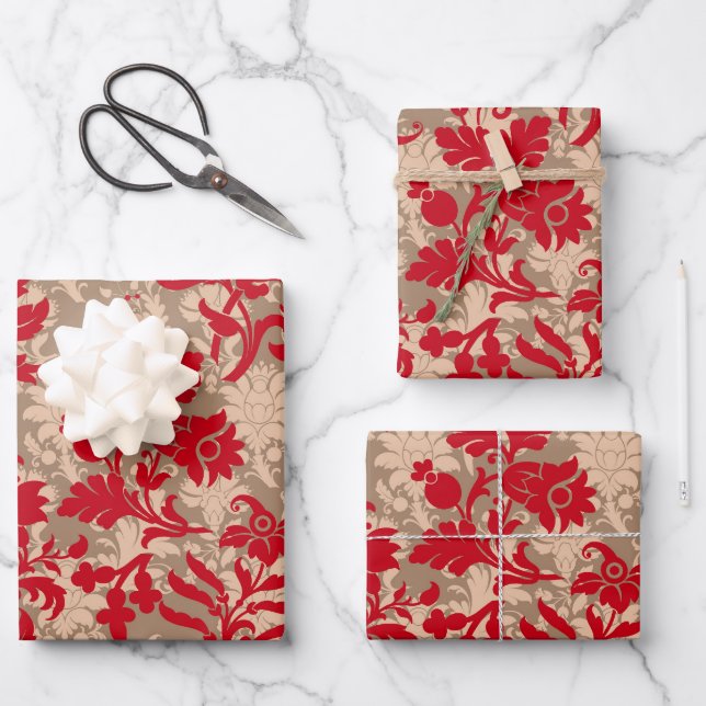 Weihnachten Rotbraun rustikales Blumenmuster Geschenkpapier Set (Vorderseite)