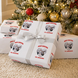 Weihnachten rote Familienfoto Herz Name Geschenkpapier