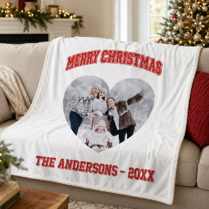 Weihnachten rote Familienfoto-Herzensname Fleecedecke