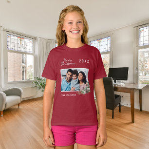 Weihnachten rote Familienfoto Name Mädchen T-Shirt