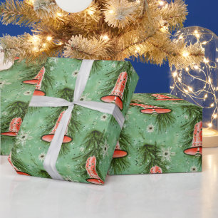 Weihnachten: Rote Glocken und Schneeflocken Geschenkpapier