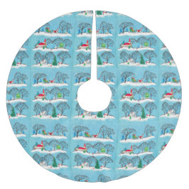 Weihnachten Rote Kirche Reiten und Schlitten Polyester Weihnachtsbaumdecke