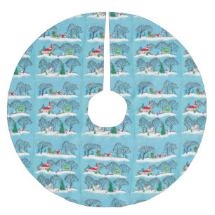 Weihnachten Rote Kirche Reiten und Schlitten Polyester Weihnachtsbaumdecke