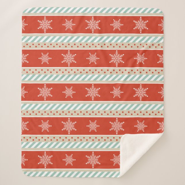 Weihnachten Rote Minze Schneeflocken Muster Sherpadecke (Vorderseite)