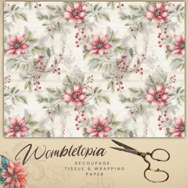 Weihnachten Rote Poinsettia Tartan, Decoupage Seidenpapier (Von Creator hochgeladen)