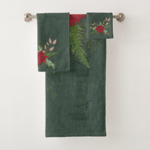 Weihnachten Rote Poinsettien auf grünen Ästen Bad Badhandtuch Set
