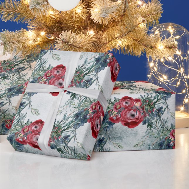 Weihnachten Rote Rosen Blue Spruce Winterurlaub Geschenkpapier (Feiertage)